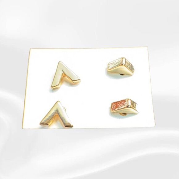 Geometric Stud Earring Set-Chevron & Triangle, Gold-Tone + Black Enamel (2 Pack) - Picture 1 of 3